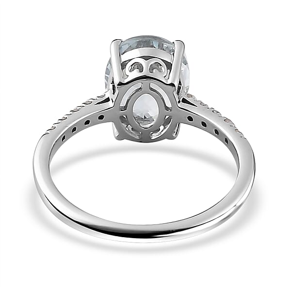 Premium Mangoro Aquamarine, Diamond Ring in Platinum Over Sterling Silver,Promise Rings For Her,Silver Fancy Ring 2.35 ctw (Size 10.0)