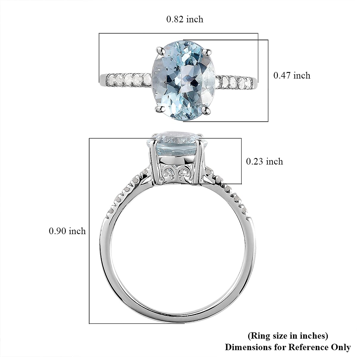 Premium Mangoro Aquamarine, Diamond Ring in Platinum Over Sterling Silver,Promise Rings For Her,Silver Fancy Ring 2.35 ctw (Size 10.0)