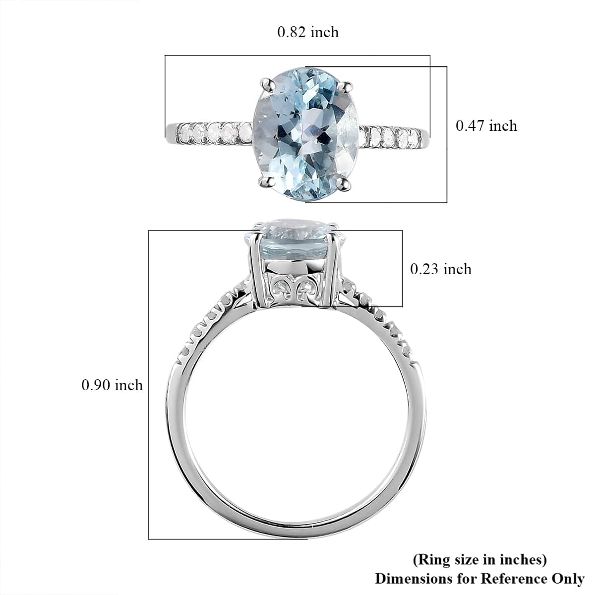 Premium Mangoro Aquamarine, Diamond Ring in Platinum Over Sterling Silver,Promise Rings For Her,Silver Fancy Ring 2.35 ctw (Size 10.0) image number 5
