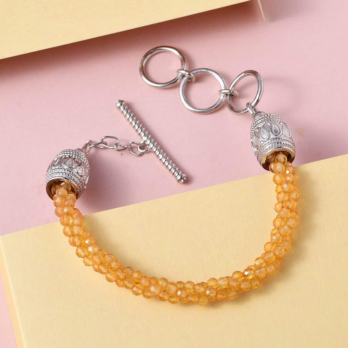 Karis Brazilian Citrine Bracelet in Platinum Bond (6.50-7.75In) 20.00 ctw image number 1