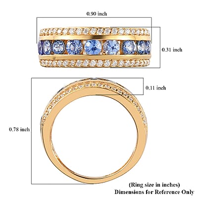 Blue Ceylon Sapphire and Moissanite Half Eternity Band Ring in Vermeil Yellow Gold Over Sterling Silver (Size 10.0) 1.40 ctw