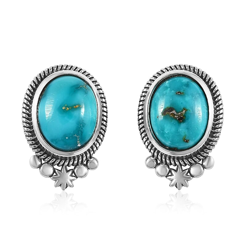 Artisan Crafted Sierra Nevada Turquoise Solitaire Stud Earrings in Sterling Silver 3.85 ctw