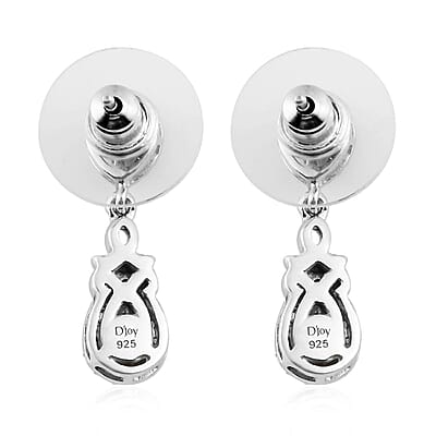 Blue Ceylon Sapphire and White Zircon Dangle Earrings in Platinum Over Sterling Silver 1.15 ctw