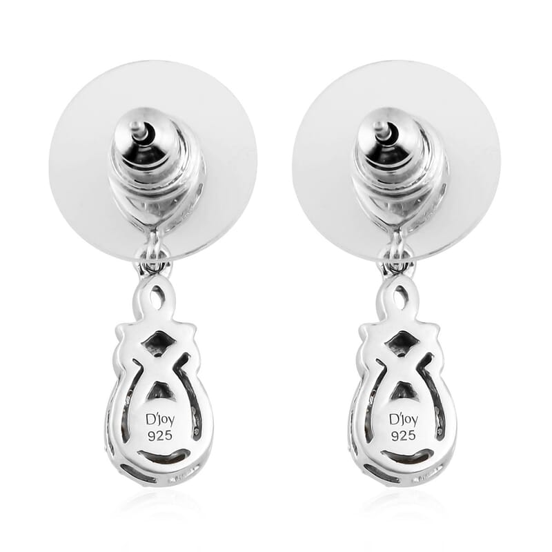 Blue Ceylon Sapphire and White Zircon Dangle Earrings in Platinum Over Sterling Silver 1.15 ctw