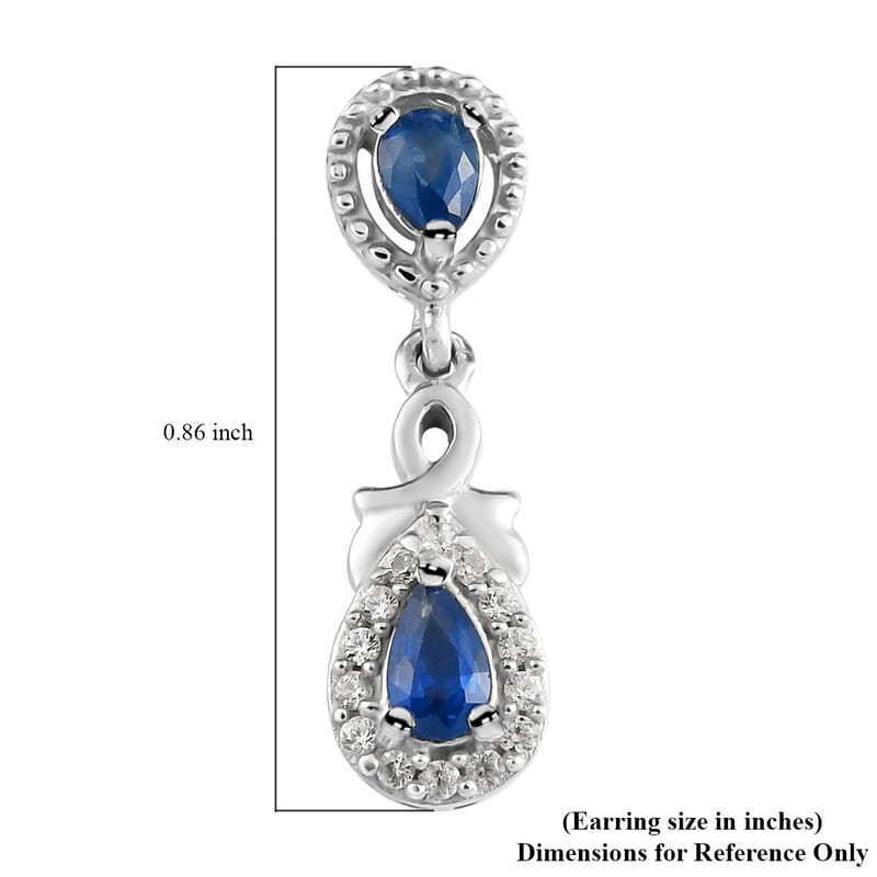 Blue Ceylon Sapphire and White Zircon Dangle Earrings in Platinum Over Sterling Silver 1.15 ctw