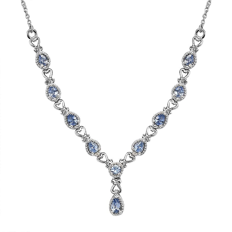 Blue Ceylon Sapphire Necklace 18 Inches in Platinum Over Sterling Silver 2.00 ctw