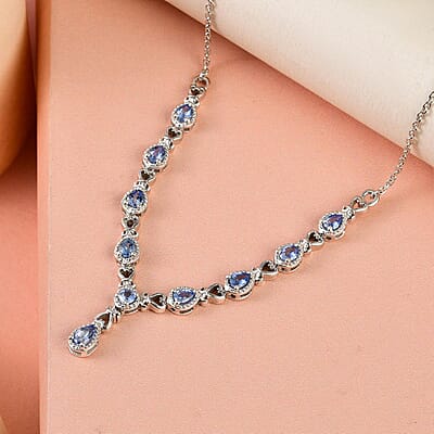 Blue Ceylon Sapphire Necklace 18 Inches in Platinum Over Sterling Silver 2.00 ctw