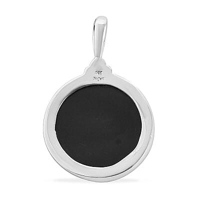 Sajen Silver Carved Bone and Abalone Shell Crescent Moon Pendant in Sterling Silver