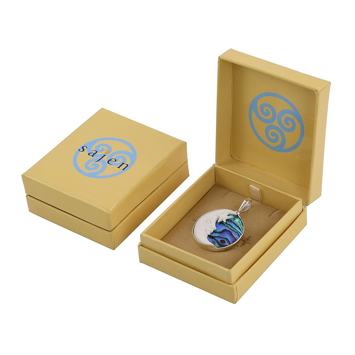 Sajen Silver Carved Bone and Abalone Shell Crescent Moon Pendant in Sterling Silver image number 6