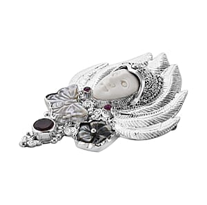 Sajen Silver Carved Bone and Multi Gemstone 1.75 ctw Pendant without Chain or Brooch in Sterling Silver