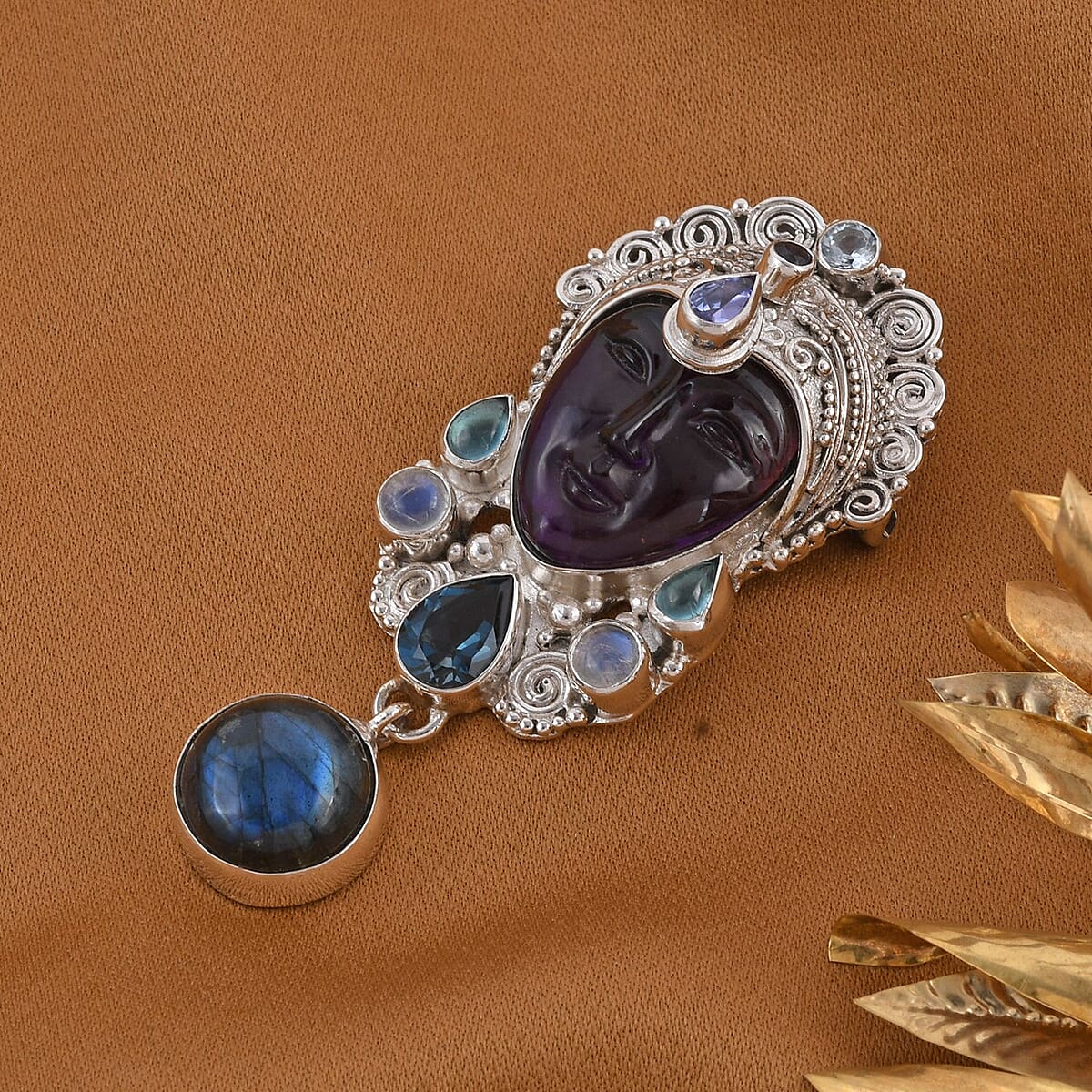 Sajen Silver Amethyst and Multi Gemstone Pendant or Brooch in Sterling Silver 14.35 ctw image number 1