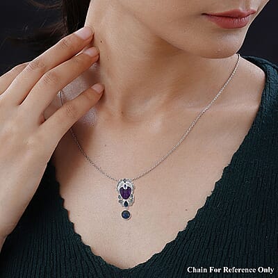 Sajen Silver Amethyst and Multi Gemstone Pendant or Brooch in Sterling Silver 14.35 ctw