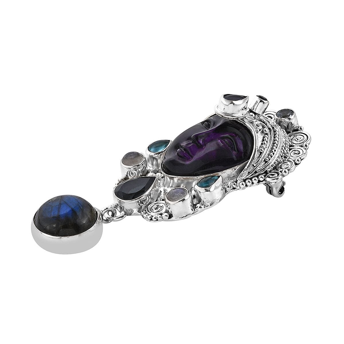 Sajen Silver Amethyst and Multi Gemstone Pendant or Brooch in Sterling Silver 14.35 ctw image number 3