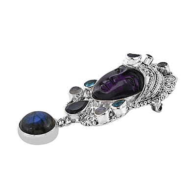 Sajen Silver Amethyst and Multi Gemstone Pendant or Brooch in Sterling Silver 14.35 ctw