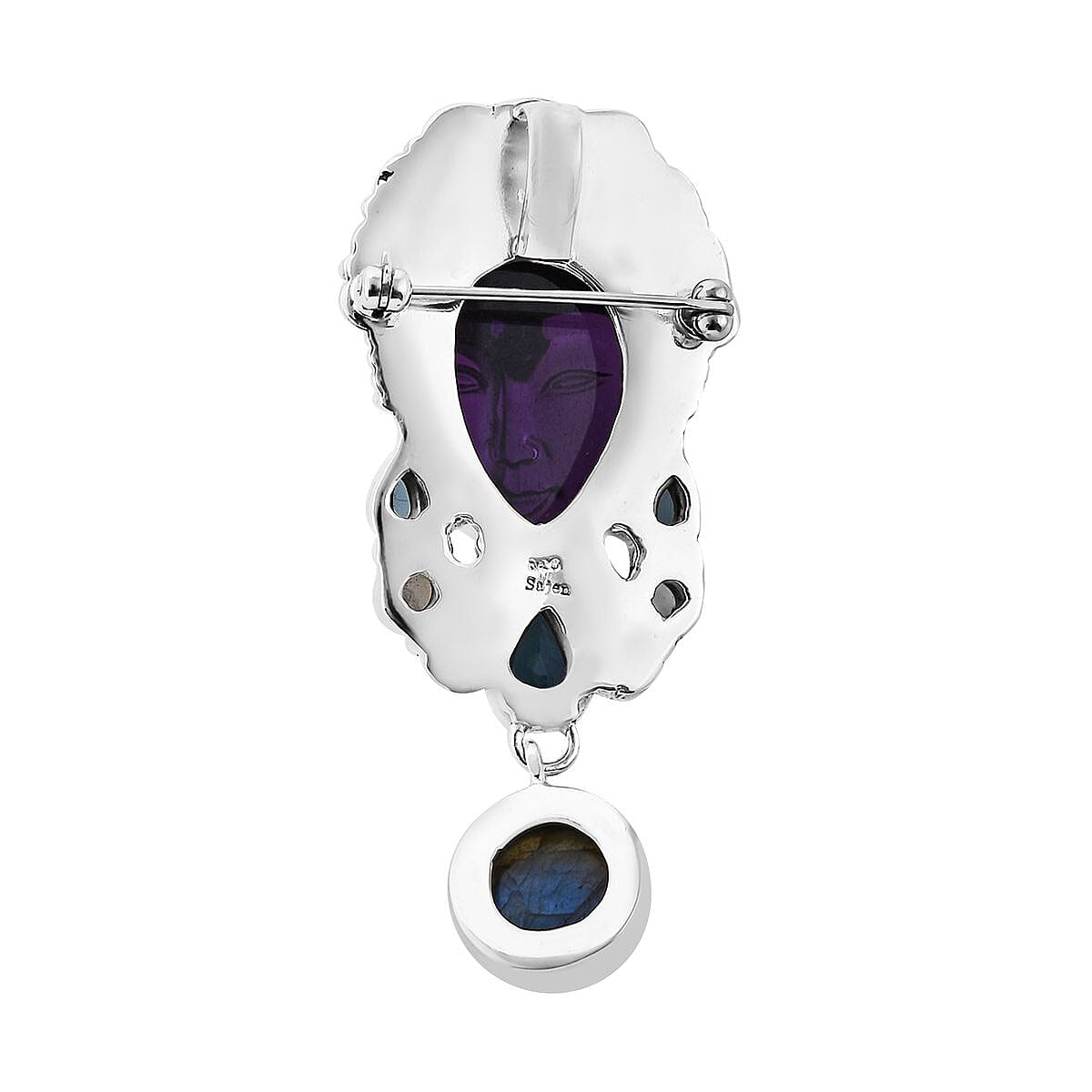Sajen Silver Amethyst and Multi Gemstone Pendant or Brooch in Sterling Silver 14.35 ctw image number 4