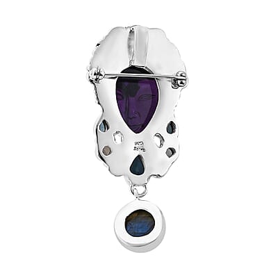 Sajen Silver Amethyst and Multi Gemstone Pendant or Brooch in Sterling Silver 14.35 ctw