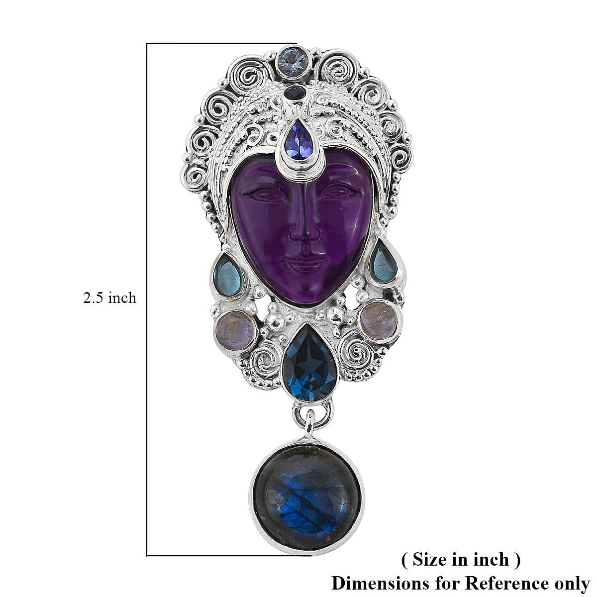 Sajen Silver Amethyst and Multi Gemstone Pendant or Brooch in Sterling Silver 14.35 ctw image number 5