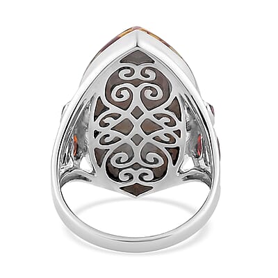 Sajen Silver Window Drusy Astral Leopard Gold and Mozambique Garnet Ring in Platinum Over Sterling Silver (Size 10.0) 17.15 ctw