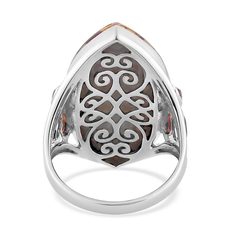 Sajen Silver Window Drusy Astral Leopard Gold and Mozambique Garnet Ring in Platinum Over Sterling Silver (Size 10.0) 17.15 ctw