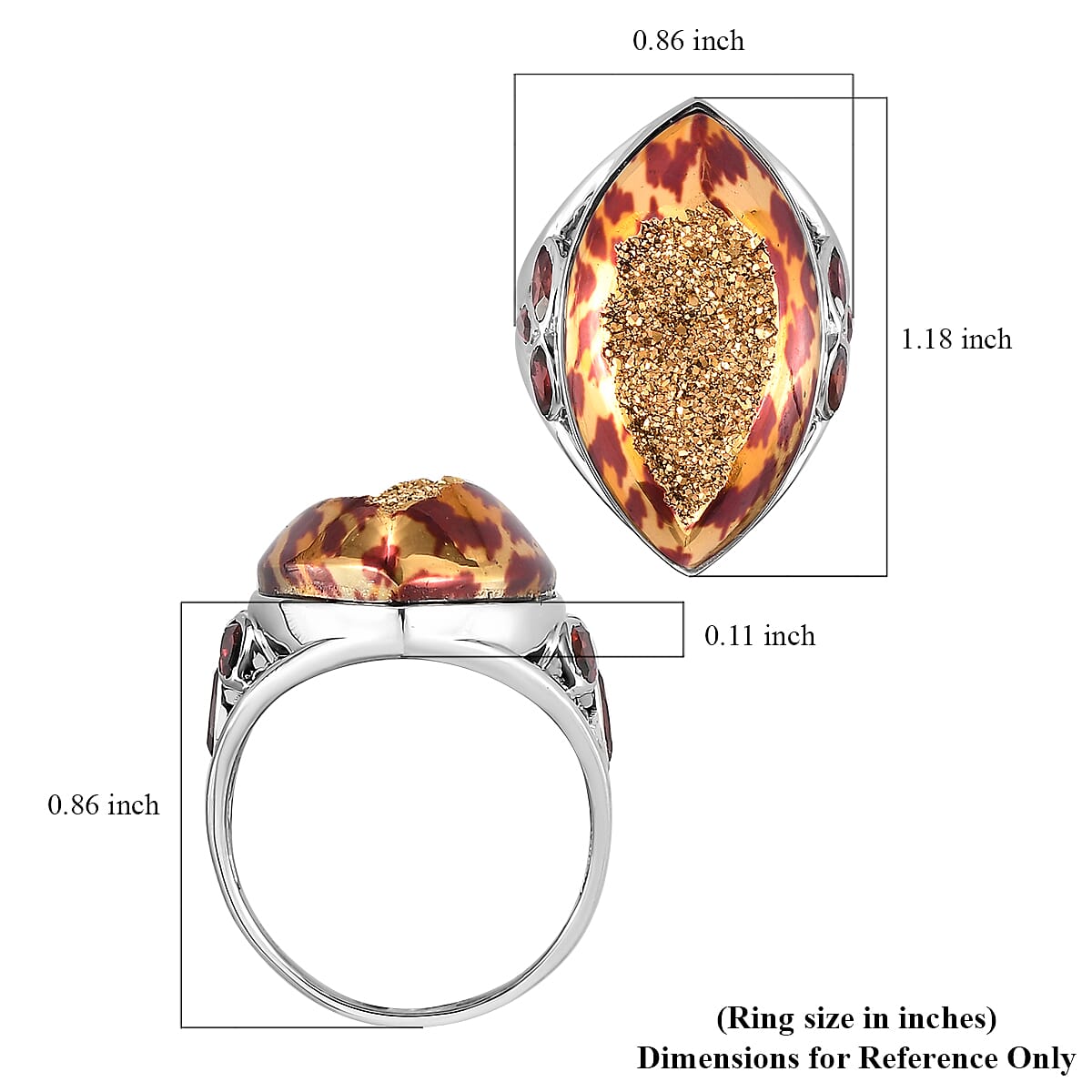 SAJEN SILVER Window Drusy Astral Leopard Gold and Mozambique Garnet Ring in Platinum Over Sterling Silver (Size 10.0) 17.15 ctw image number 5