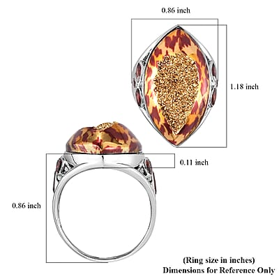 Sajen Silver Window Drusy Astral Leopard Gold and Mozambique Garnet Ring in Platinum Over Sterling Silver (Size 10.0) 17.15 ctw