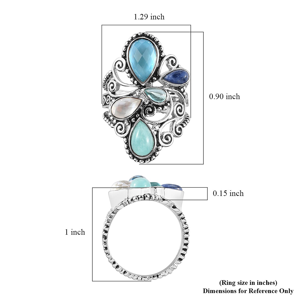Sajen Silver Quartz Doublet Celestial Mop Scuba and Multi Gemstone Ring in Platinum Over Sterling Silver (Size 9.0) 7.30 Grams 3.50 ctw image number 5