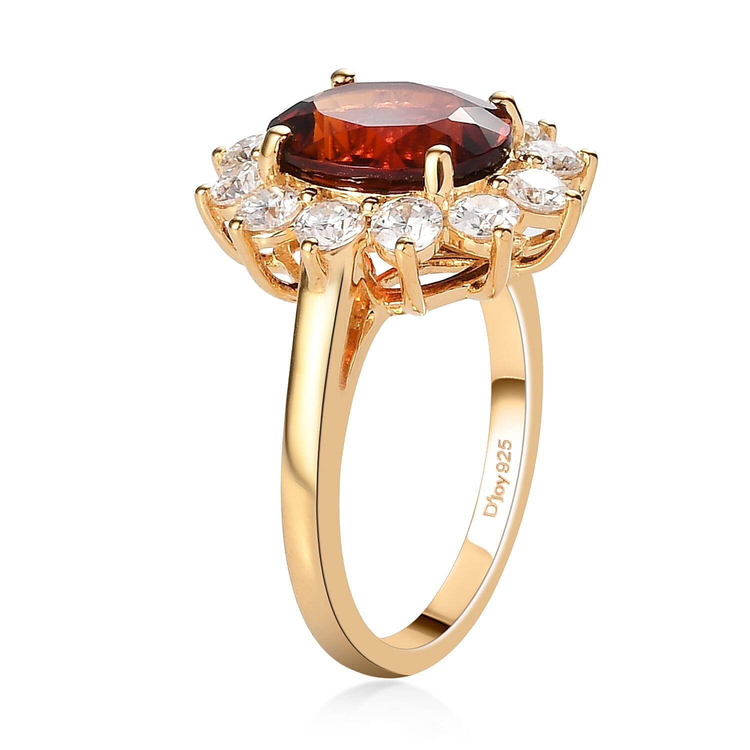 Brazilian Cherry Citrine and Moissanite Sunburst Ring in Vermeil Yellow Gold Over Sterling Silver (Size 10.0) 4.35 ctw