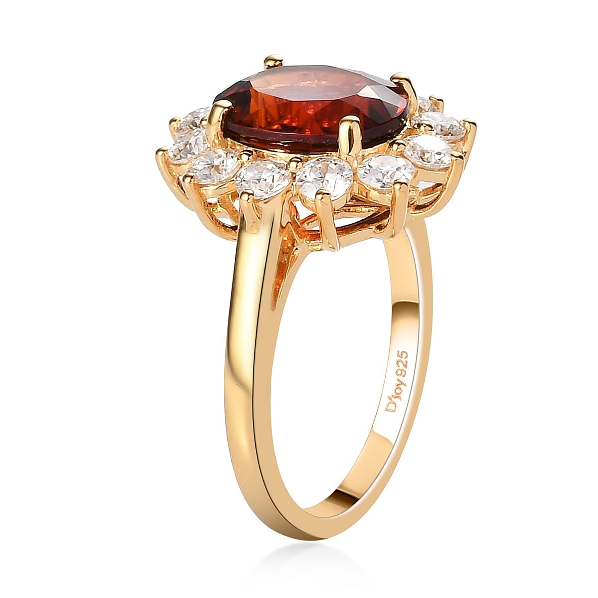 Brazilian Cherry Citrine, Moissanite (VS-EF) Sunburst Ring in Vermeil YG Over Sterling Silver (Size 10.0) 4.35 ctw image number 3