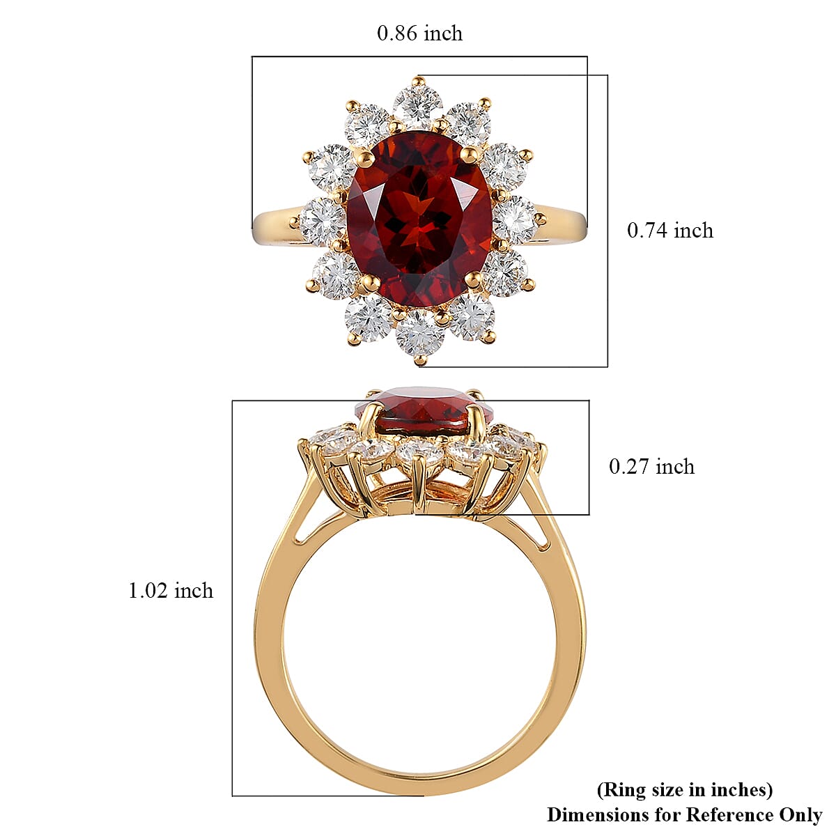 Brazilian Cherry Citrine and Moissanite Sunburst Ring in Vermeil Yellow Gold Over Sterling Silver (Size 10.0) 4.35 ctw