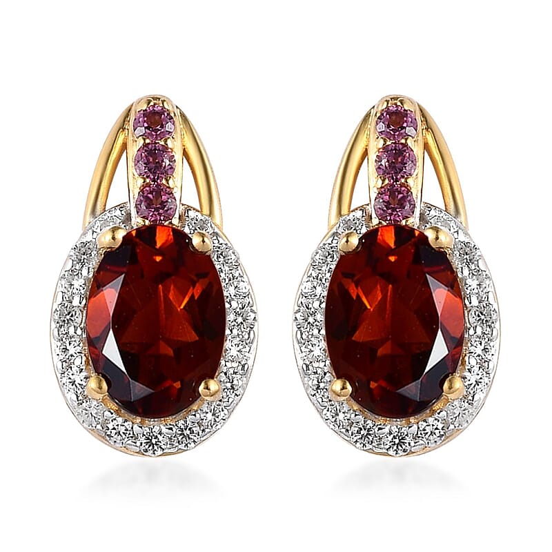 Brazilian Cherry Citrine and Multi Gemstone Stud Earrings in Vermeil Yellow Gold Over Sterling Silver 1.90 ctw