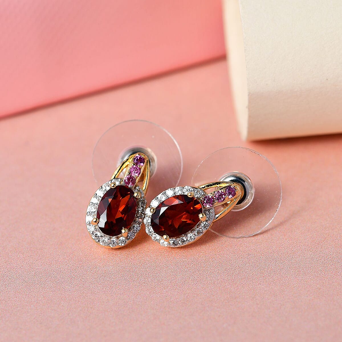 Brazilian Cherry Citrine and Multi Gemstone Stud Earrings in Vermeil Yellow Gold Over Sterling Silver 1.90 ctw image number 1