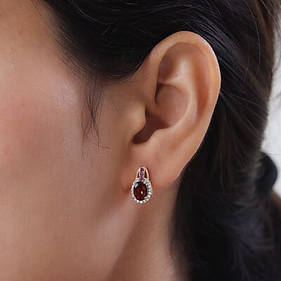 Brazilian Cherry Citrine and Multi Gemstone Stud Earrings in Vermeil Yellow Gold Over Sterling Silver 1.90 ctw