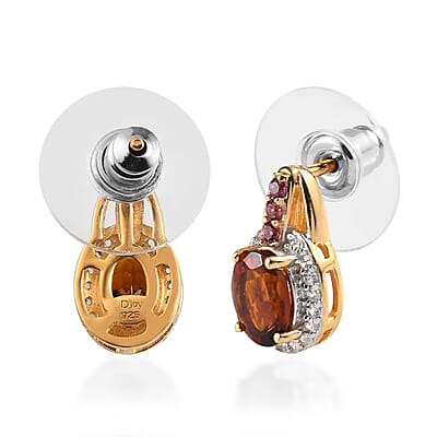 Brazilian Cherry Citrine and Multi Gemstone Stud Earrings in Vermeil Yellow Gold Over Sterling Silver 1.90 ctw