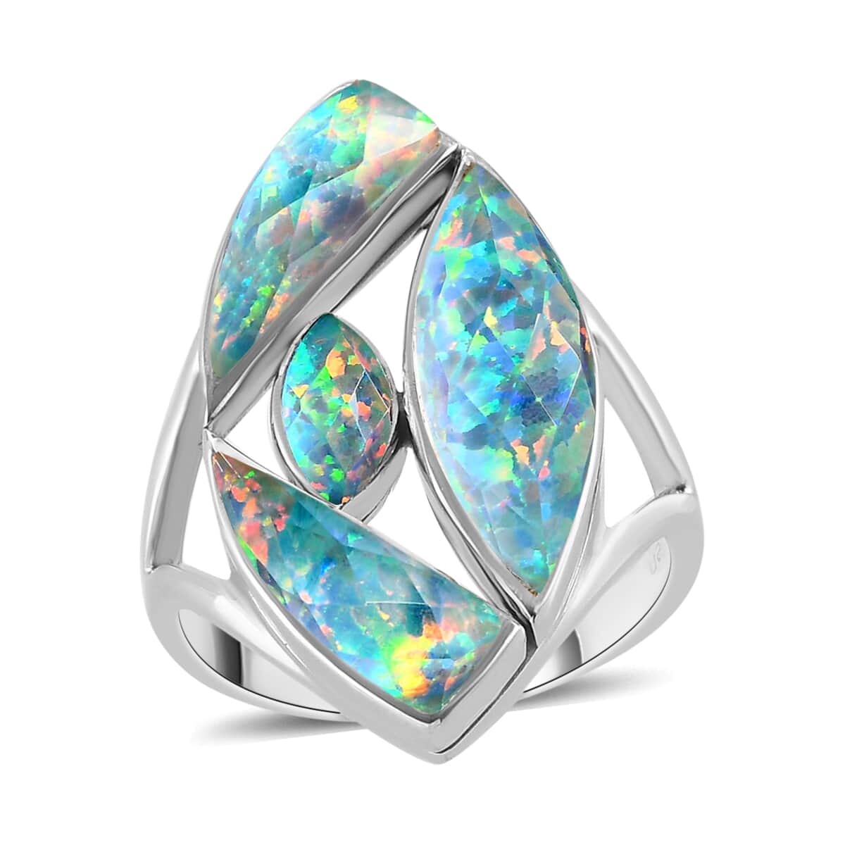 SAJEN SILVER Quartz Doublet Simulated White Opal Ring in Platinum Over Sterling Silver (Size 10.0) 6.75 ctw image number 0