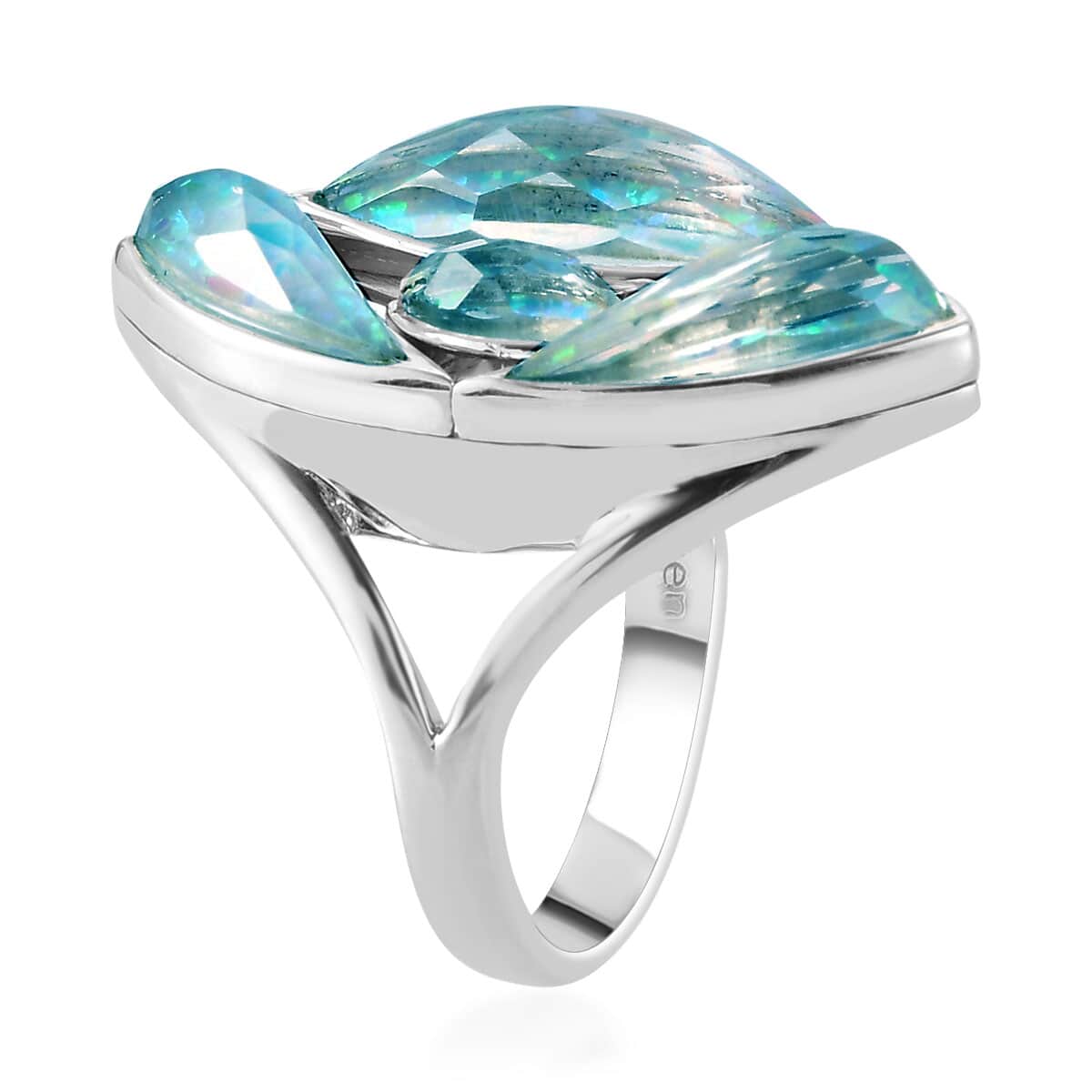 SAJEN SILVER Quartz Doublet Simulated White Opal Ring in Platinum Over Sterling Silver (Size 10.0) 6.75 ctw image number 3