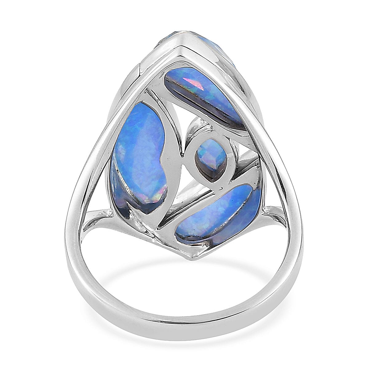 Sajen Silver Quartz Doublet Simulated Blue Opal Ring in Platinum Over Sterling Silver (Size 10.0) 5.70 ctw image number 4