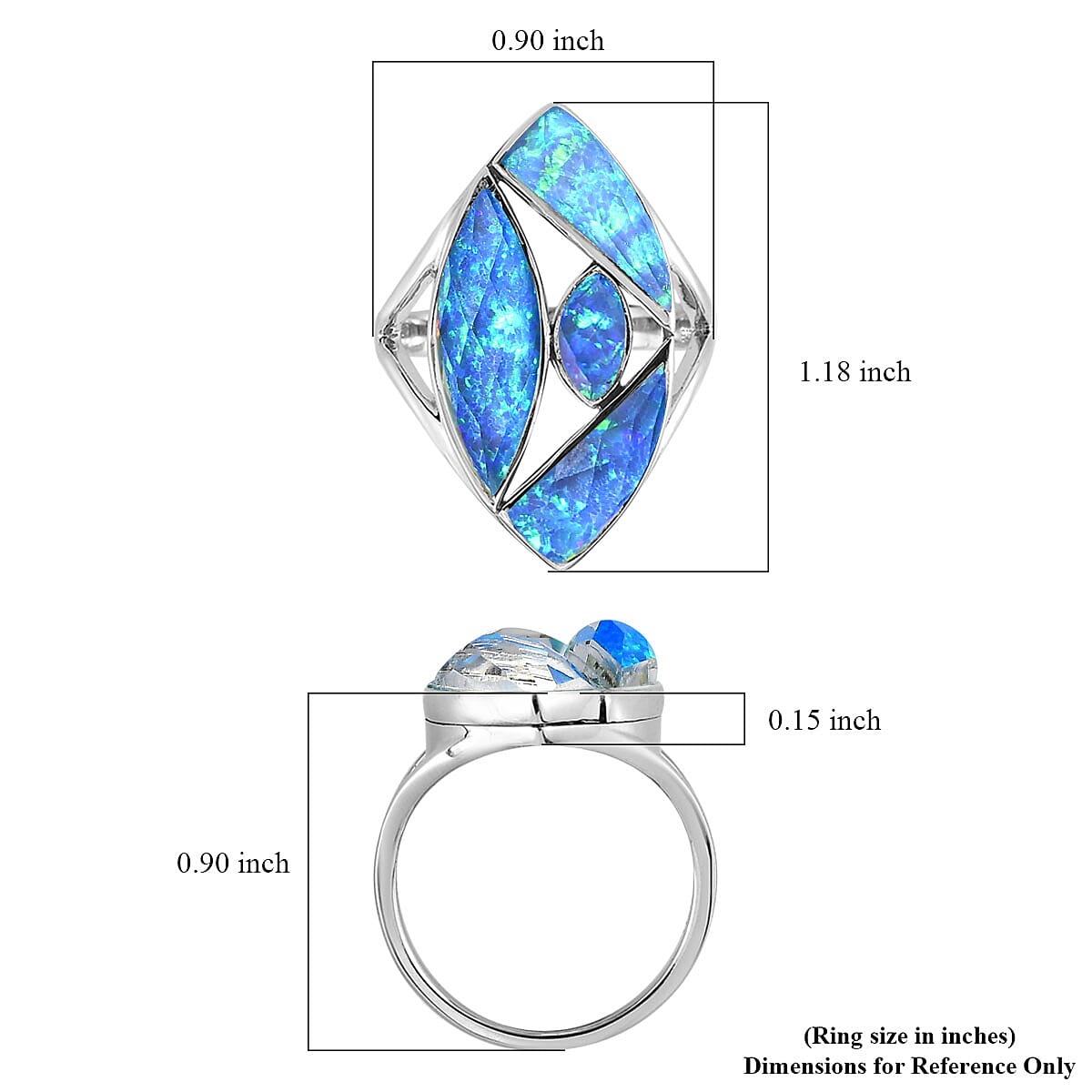 Sajen Silver Quartz Doublet Simulated Blue Opal Ring in Platinum Over Sterling Silver (Size 10.0) 5.70 ctw image number 5