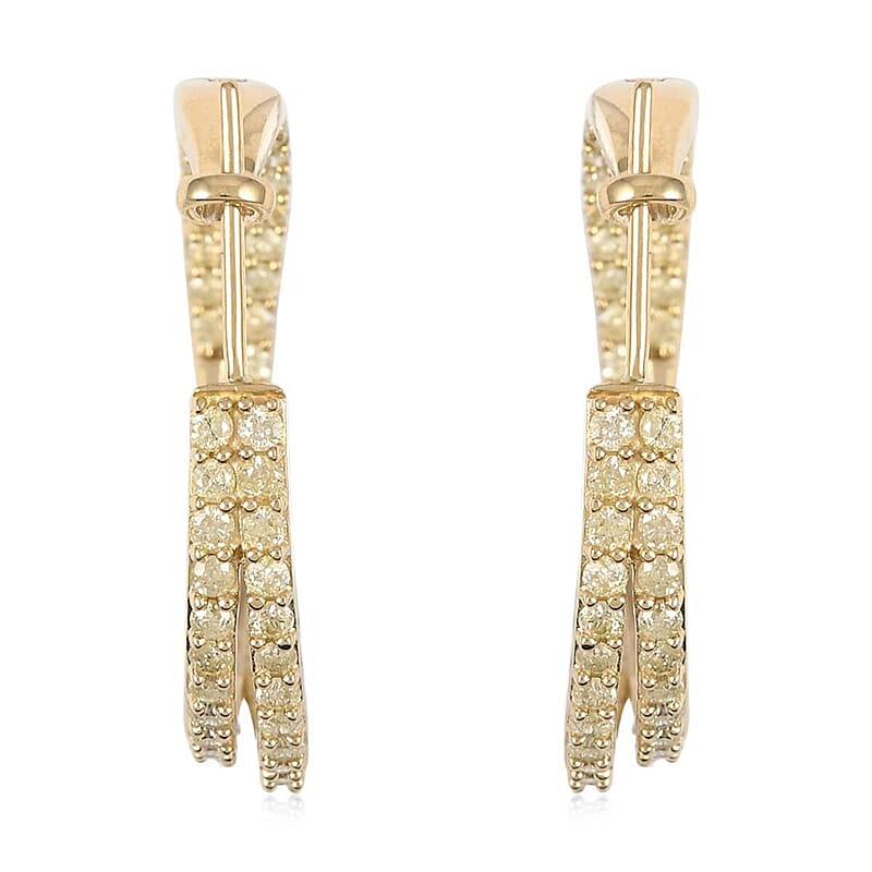 NY Closeout 10K Yellow Gold Natural Yellow Diamond I3 Twisted Inside Out Hoop Earrings 11.2 Grams 3.00 ctw