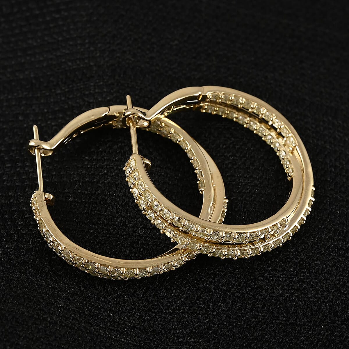 NY Closeout 10K Yellow Gold Natural Yellow Diamond I3 Twisted Inside Out Hoop Earrings 11.2 Grams 3.00 ctw image number 1