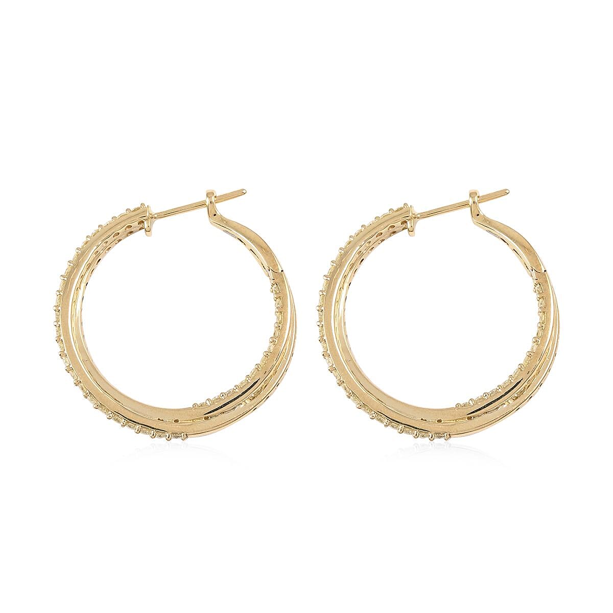 NY Closeout 10K Yellow Gold Natural Yellow Diamond I3 Twisted Inside Out Hoop Earrings 11.2 Grams 3.00 ctw image number 2