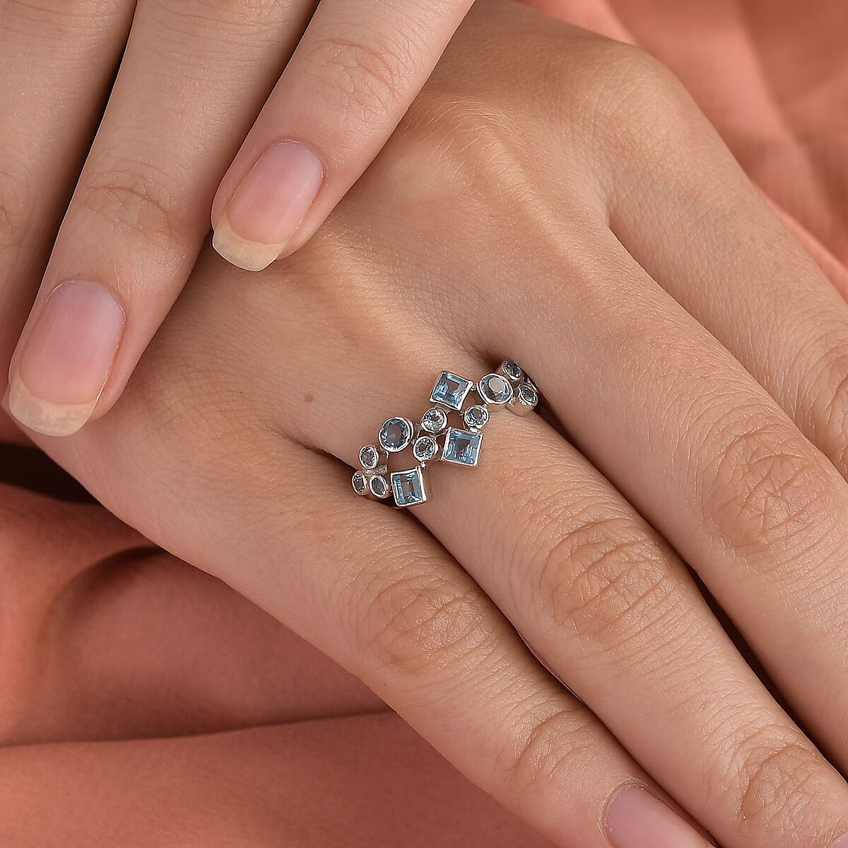 Sajen Silver Celestial Swiss Blue Mystic Quartz and Swiss Blue Topaz Ring in Platinum Over Sterling Silver (Size 10.0) 1.40 ctw image number 2