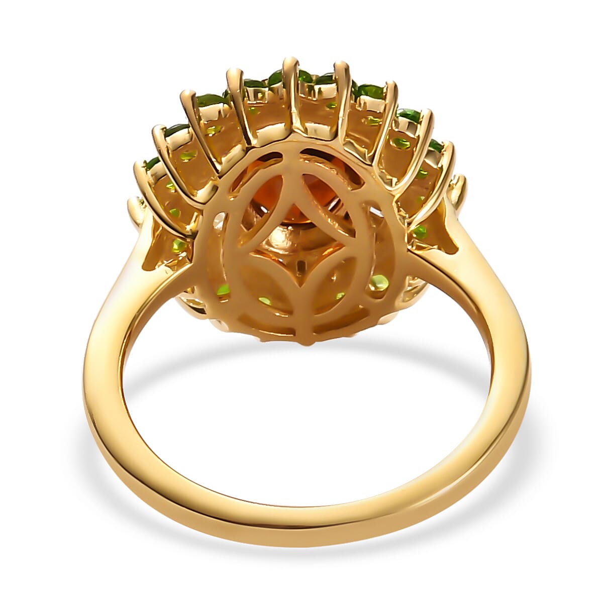 Brazilian Cherry Citrine, Natural Chrome Diopside, Diamond (0.20 cts) Cocktail Ring in Vermeil YG Over Sterling Silver 2.10 ctw image number 4