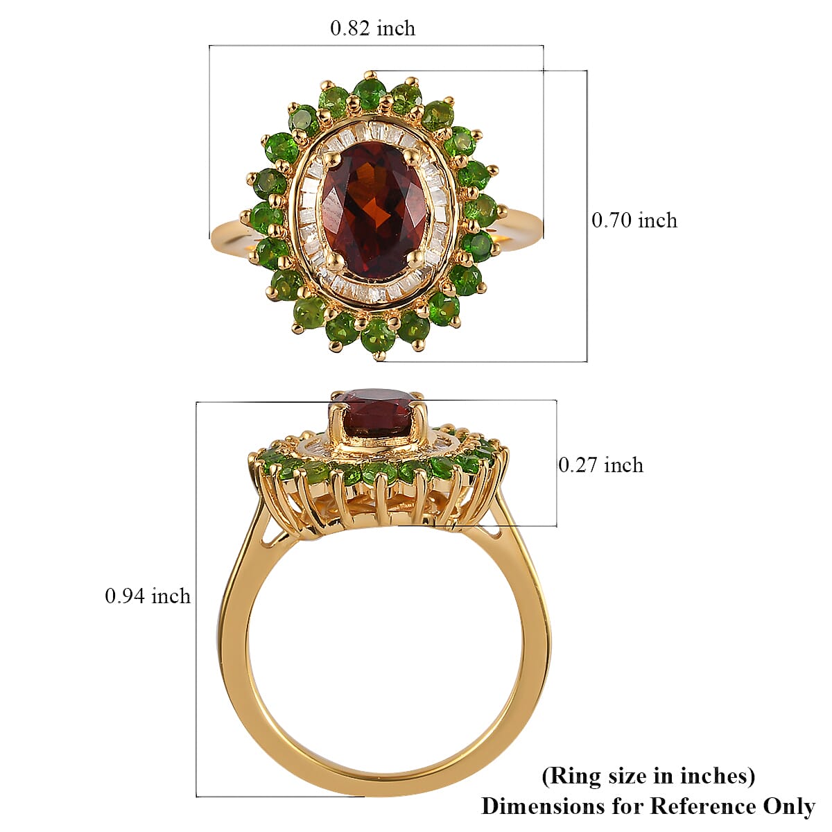 Brazilian Cherry Citrine, Natural Chrome Diopside, Diamond (0.20 cts) Cocktail Ring in Vermeil YG Over Sterling Silver 2.10 ctw image number 5