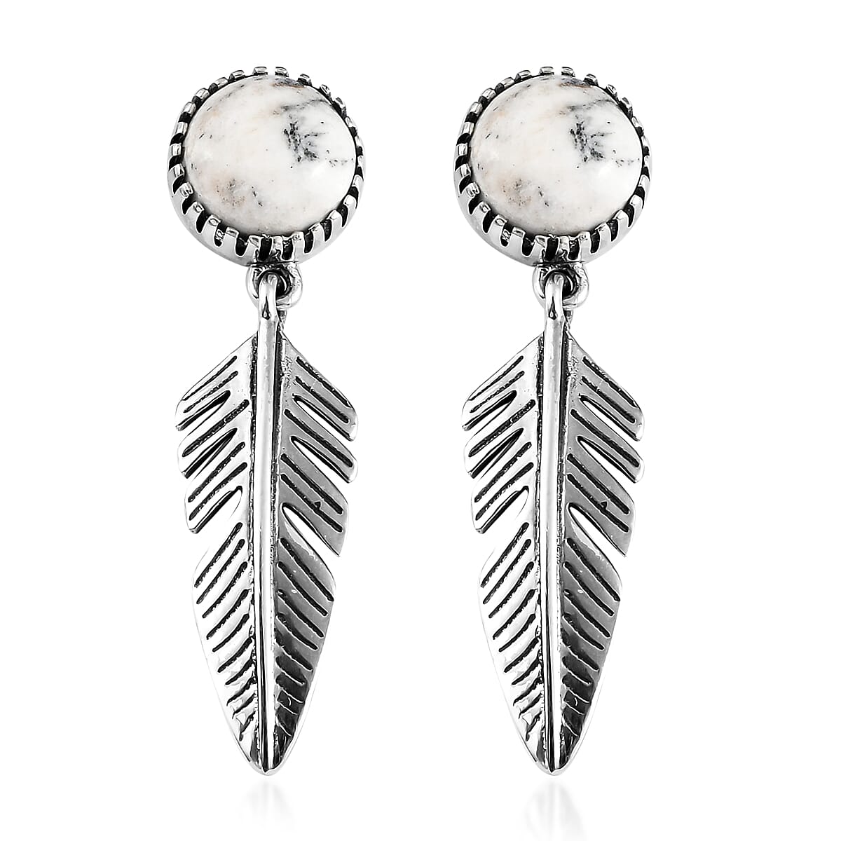 White Buffalo Feather Earrings in Sterling Silver 4.00 ctw