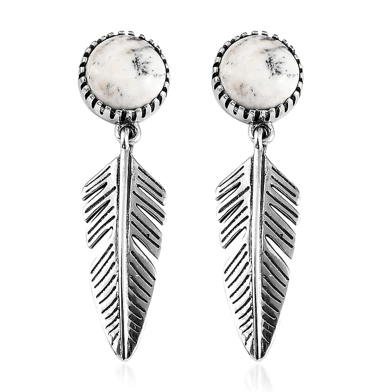 White Buffalo Feather Earrings in Sterling Silver 4.00 ctw