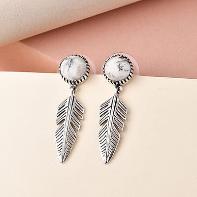White Buffalo Feather Earrings in Sterling Silver 4.00 ctw