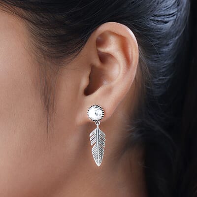 White Buffalo Feather Earrings in Sterling Silver 4.00 ctw
