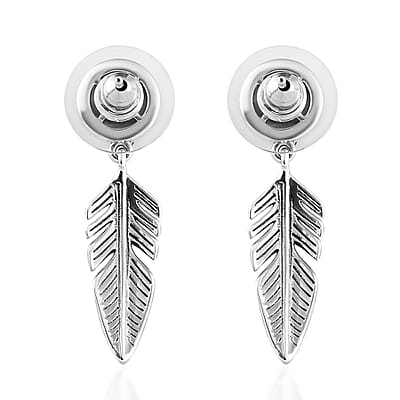 White Buffalo Feather Earrings in Sterling Silver 4.00 ctw