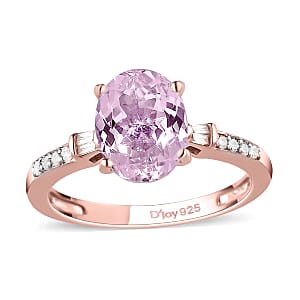 Martha Rocha Kunzite and Diamond Ring in Vermeil Rose Gold Over Sterling Silver (Size 10.0) 2.65 ctw
