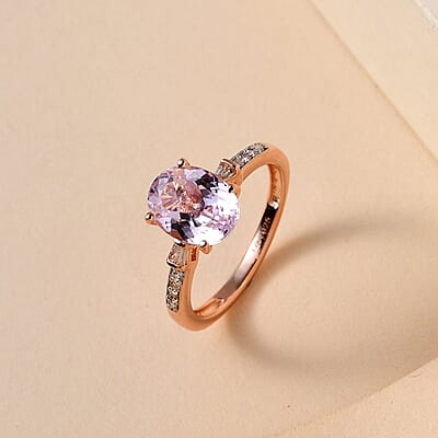 Martha Rocha Kunzite and Diamond Ring in Vermeil Rose Gold Over Sterling Silver (Size 10.0) 2.65 ctw